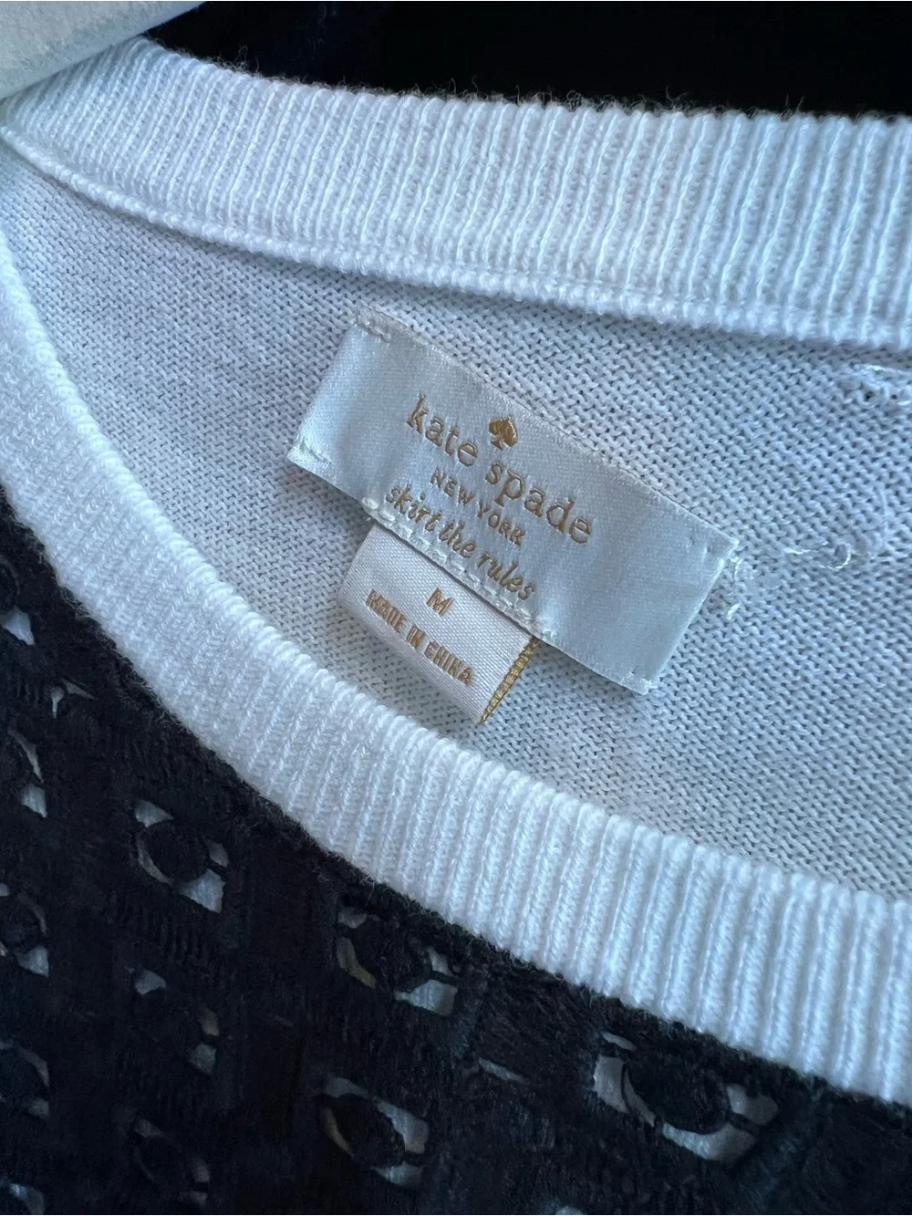 KATE SPADE Layered Black and White Fitted Crewneck Sweater, M (Runs Small)